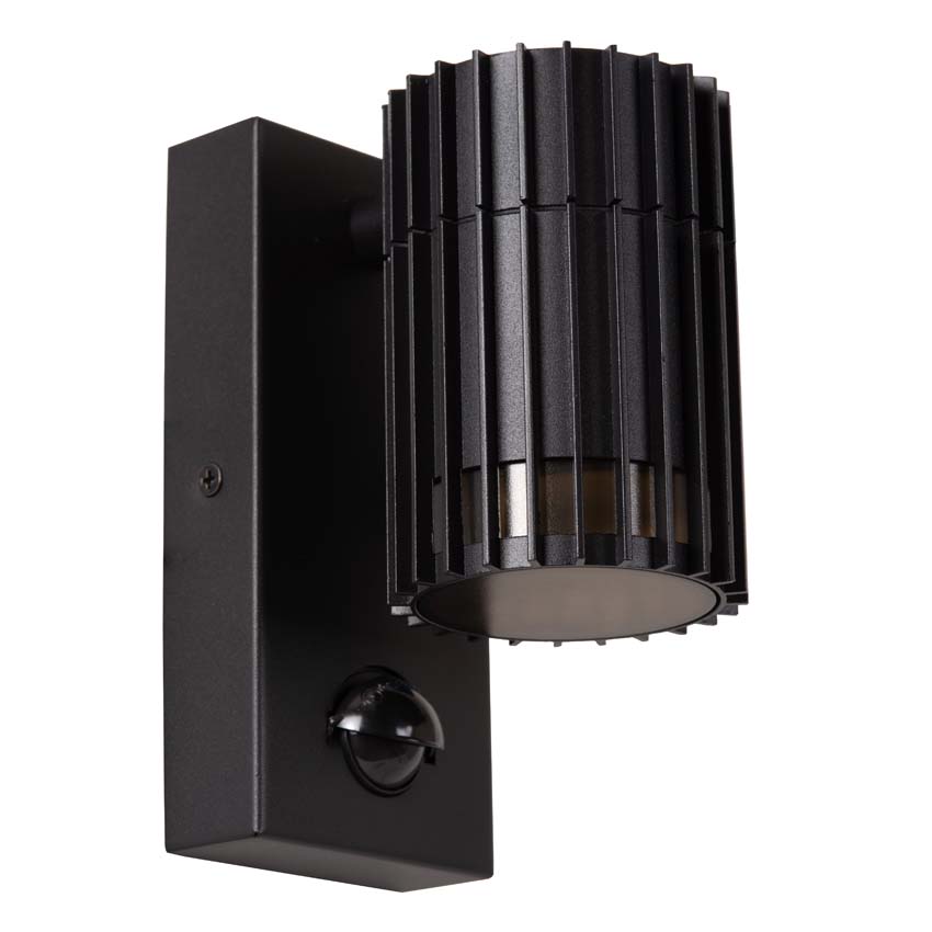 Lucide Essential Timbala - Wandspot / wandlamp binnen/buiten - 1xGU10 - IP44 - Beweging & dag/nacht sensor - Zwart