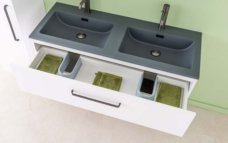 Meuble de salle de bains Bison blanc mat suspendu avec lavabo double noir mat 120cm