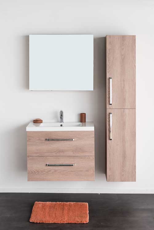 Meuble de salle de bains Bison chêne suspendu avec lavabo simple blanc brillant 80cm
