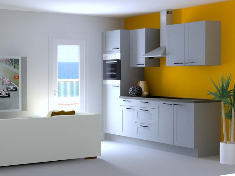 Cuisine Premium 3B grise 270cm - pré-montée - sans appareils