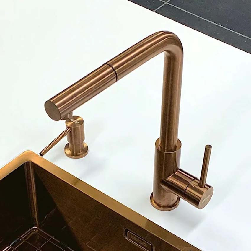Keukenkraan Lorreine Tweed koper met uittrekbare uitloop