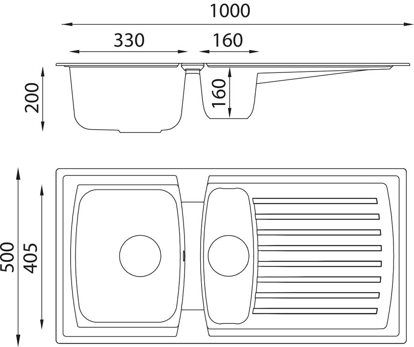 Évier Nils noir 1,5 bac 100x50cm