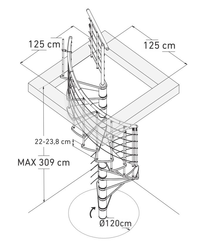 Escalier en colimaçon hêtre Vechta 120cm