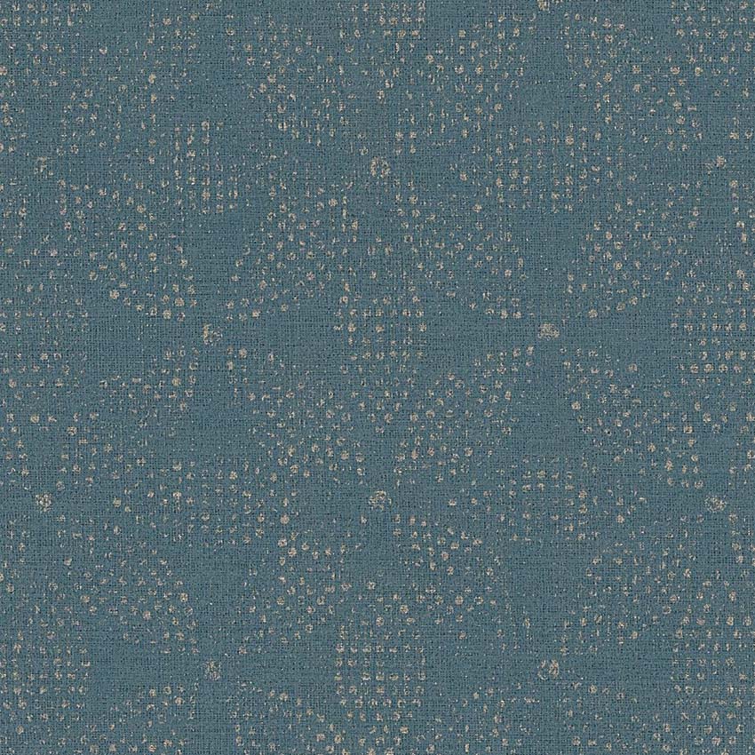 Vinyle sur papier peint intissé fleur argent/pétrole/bleu 0,53x10m