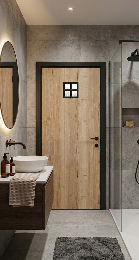 Complete binnendeur Realwood Oak 4500 mat glas 201,5x78cm tubespaan omkeerbaar + zwarte deurkast 20cm