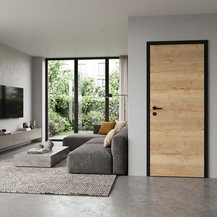 Complete binnendeur Nature Wood 201,5x68cm tubespaan omkeerbaar + zwarte deurkast 16,5cm