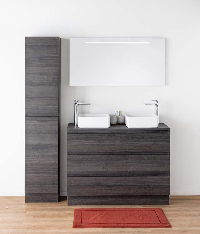 Meuble de salle de bain Dotan chêne foncé 1200 mm à poser tablette melamine