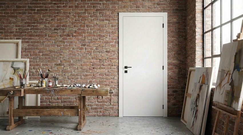 Porte intérieure complète Palladium blanche avec ferrure noire 201,5x83cm tubulaire réversible + châssis 16,5cm