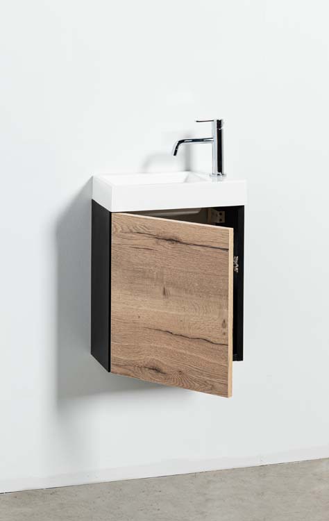 Meuble de toilette Dotan noir/chêne 400 mm, lavabo mat