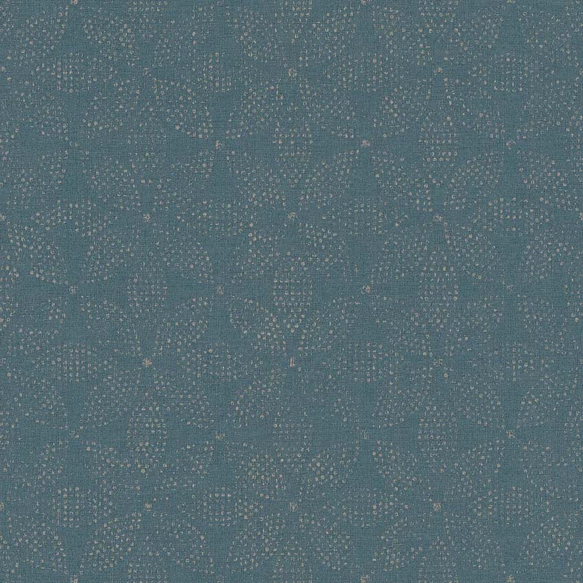 Vinyle sur papier peint intissé fleur argent/pétrole/bleu 0,53x10m