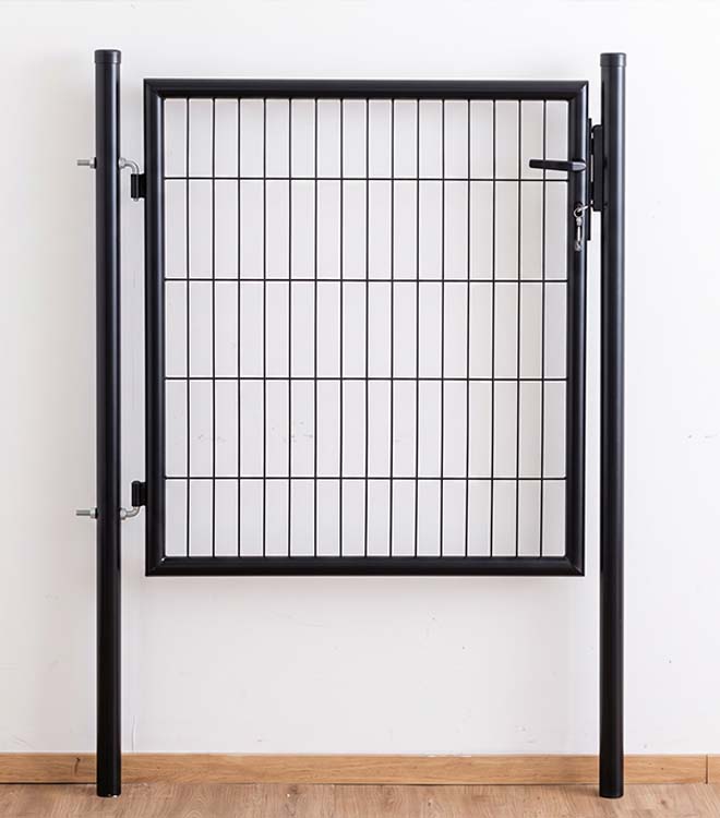Portillon de jardin simple complet Eco noir 100x100cm - poteaux ronds, poteaux, serrure et poignée inclus