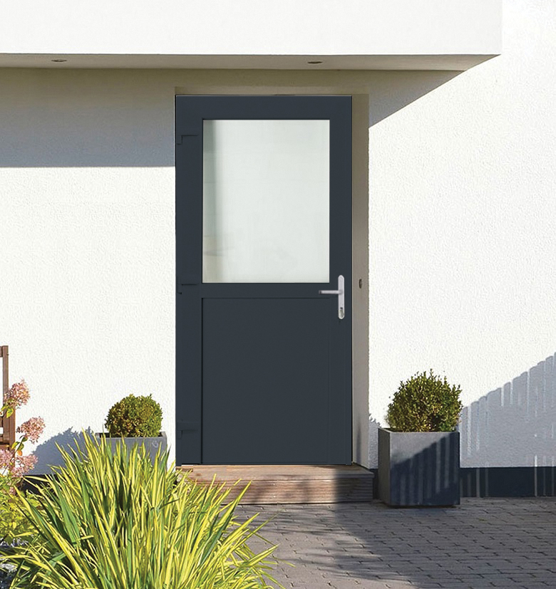 Porte extérieure pvc anthra/blanche demi-vitrée out G SUR MESURE