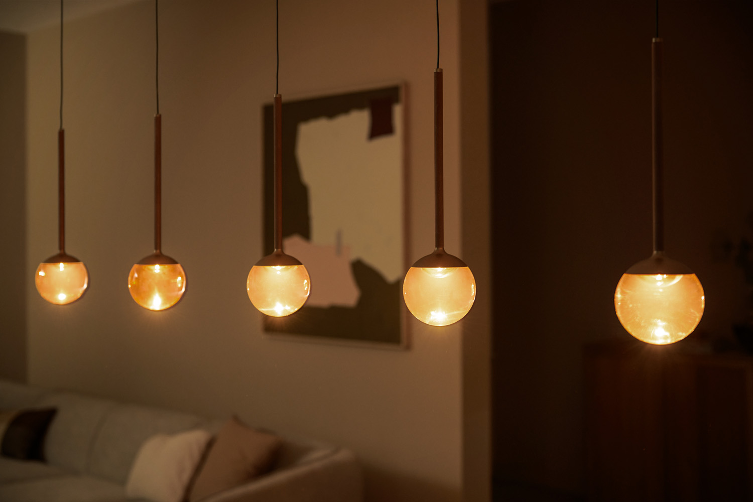 Lucide Premium Calina - Hanglamp - LED Dimb. - CCT - 5X8,2W 2200K/3300K - Met vervangbare LED-module - Koffie