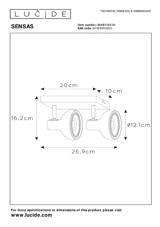 Lucide SENSAS - Plafondspot - 2xES111 - Wit