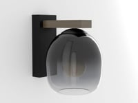 Wandlamp zwart-hout glas smockey grey E27 Wandlamp zwart-hout glas smockey grey E27
