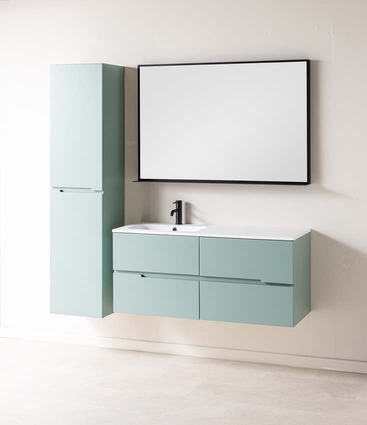 Badkamermeubel Truman grijsgroen hangend met enkele wastafel mat wit links 120cm