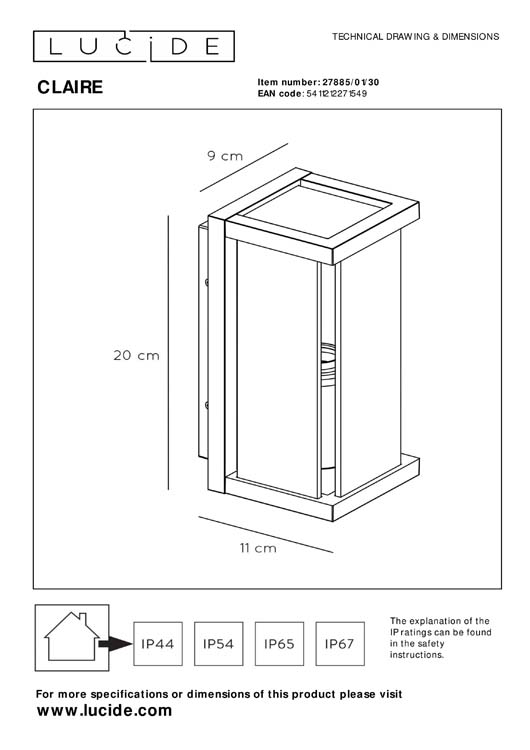 Lucide CLAIRE MINI - Wandlamp Buiten - E27 - IP54 - Antraciet