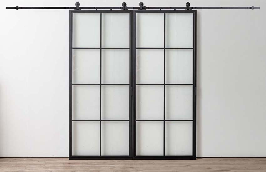 Porte coulissante double en acier complète Tyra 2x 8R sur mesure