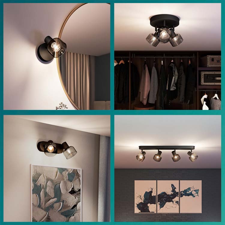 Opbouwspot - glas kort - dimbaar - E14 - 3x25W - excl lamp - zwart
