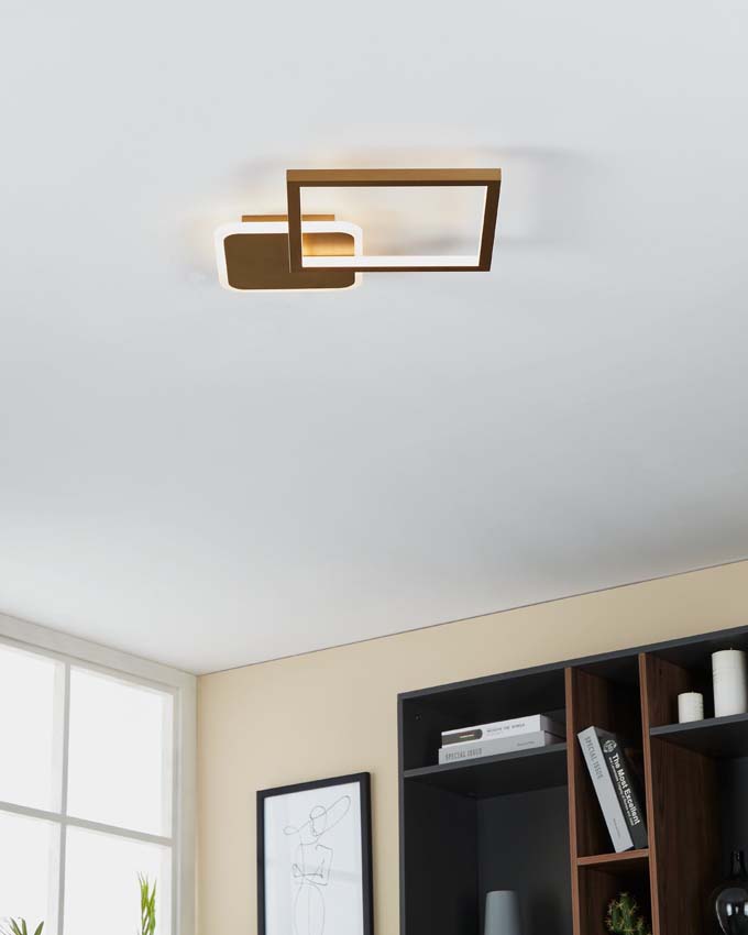 Plafonnier - Or - 45x45cm - Dimmable - LED - 1x23W - 2100lm - télécommande