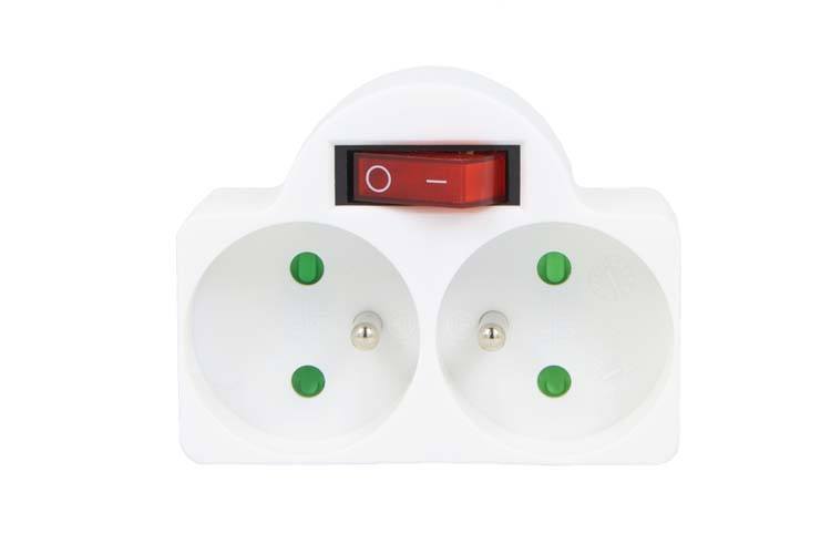 Dominostekker 2x16A wit met schakelaar