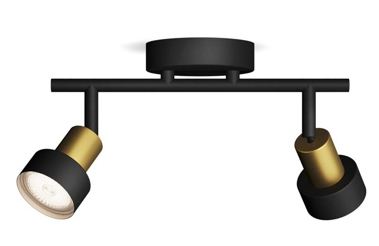 Opbouwspot - dimbaar - GU10 - 2x5W - excl lamp - zwart/goud