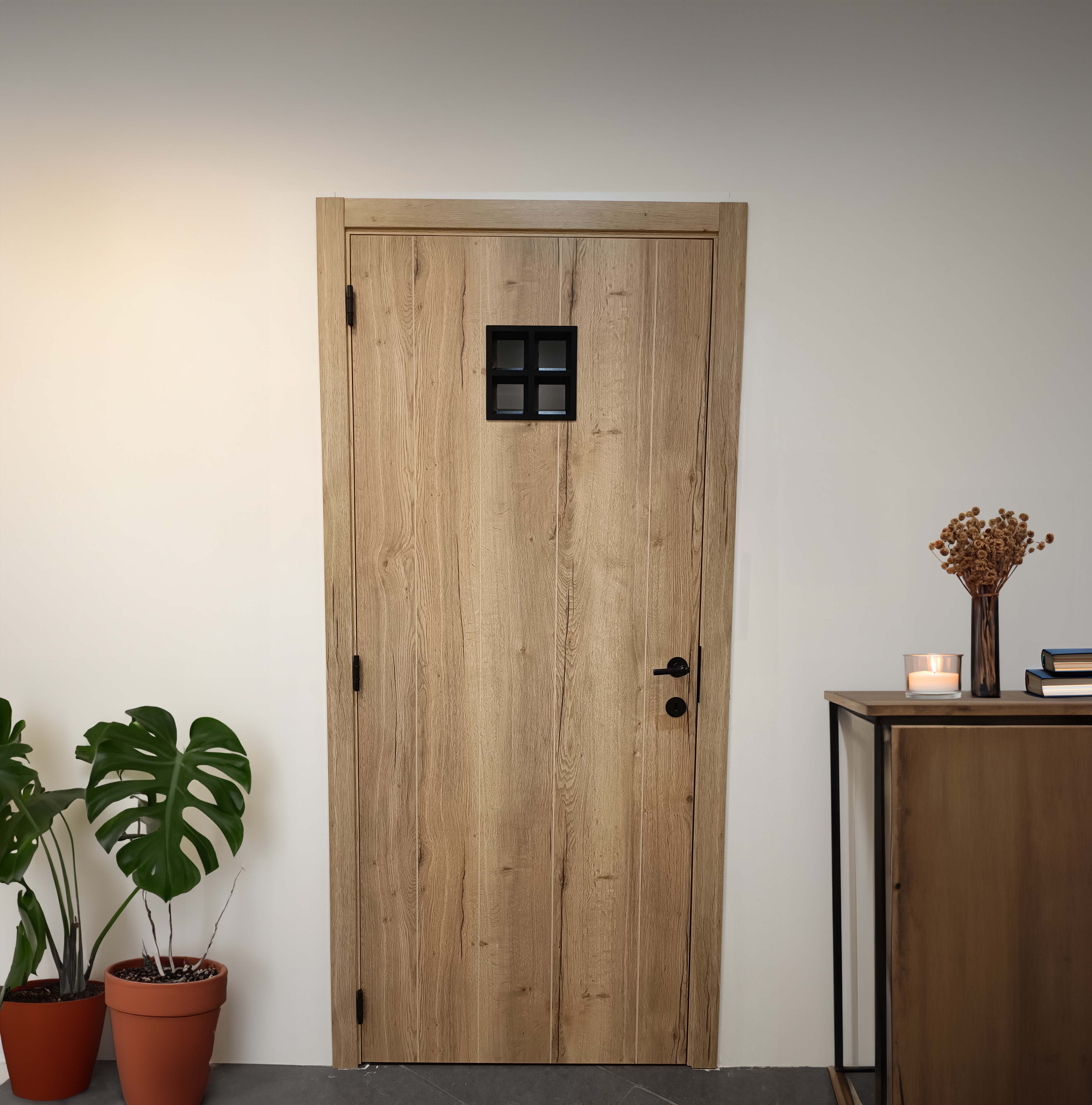 Porte intérieure complète Realwood Oak 4500 verre clair 201,5x73cm tubulaire réversible + châssis 20cm