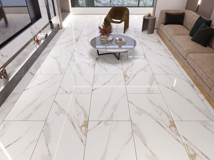 Carrelage de sol et mural Marmi Divine Gold imitation marbre blanc brillant 60x120cm