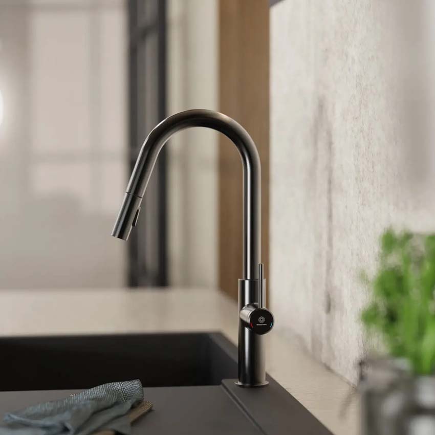 Robinet de cuisine Wasserwerk WK 13 Curve graphite mat avec bec extractible