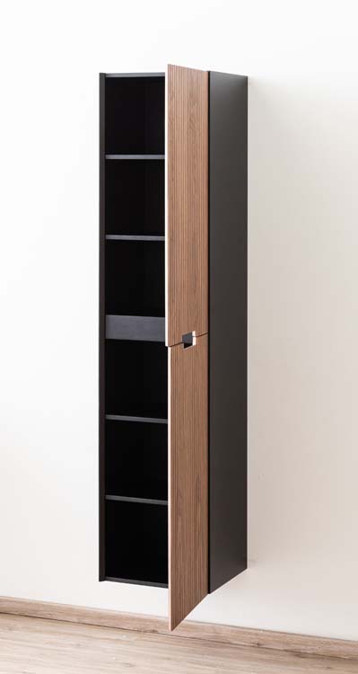 Kolomkast Willow mat zwart/walnoot hangend 170x40x35cm