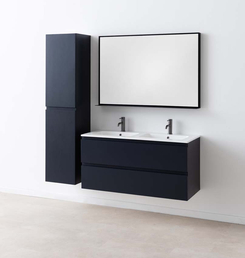 Meuble de salle de bains Tibo gris suspendu avec lavabo double blanc brillant 120cm Meuble de salle de bains Tibo gris suspendu avec lavabo double blanc brillant 120cm