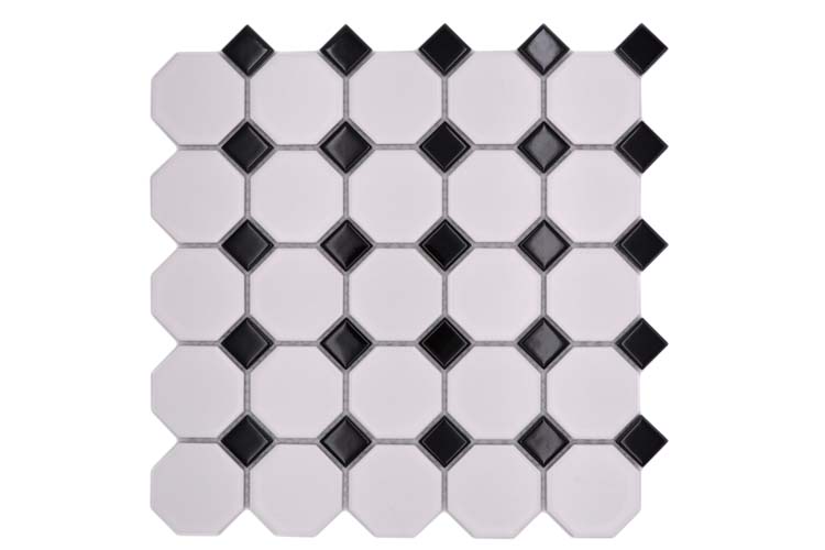 Mosaïque Octagon blanc/noir mat 29,5x29,5cm