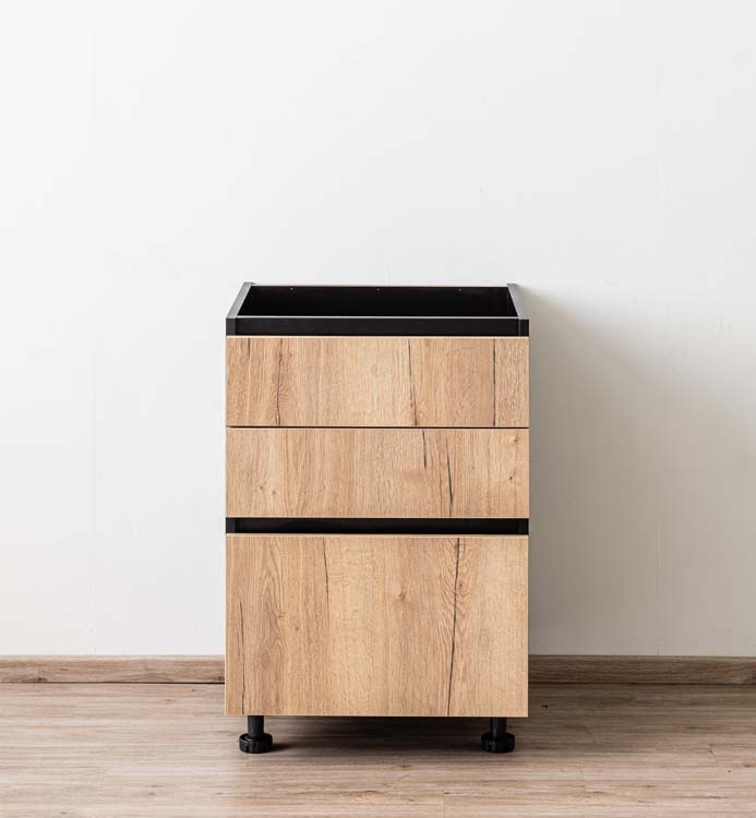 Armoire de cuisine Plenti avec 3 tiroirs 60cm noir - look chêne