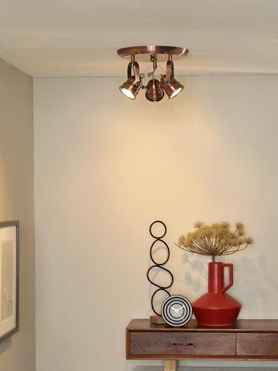 Lucide CIGAL - Spot plafond - Ø 27 cm - LED - GU10 - 3x5W 2700K - Cuivre