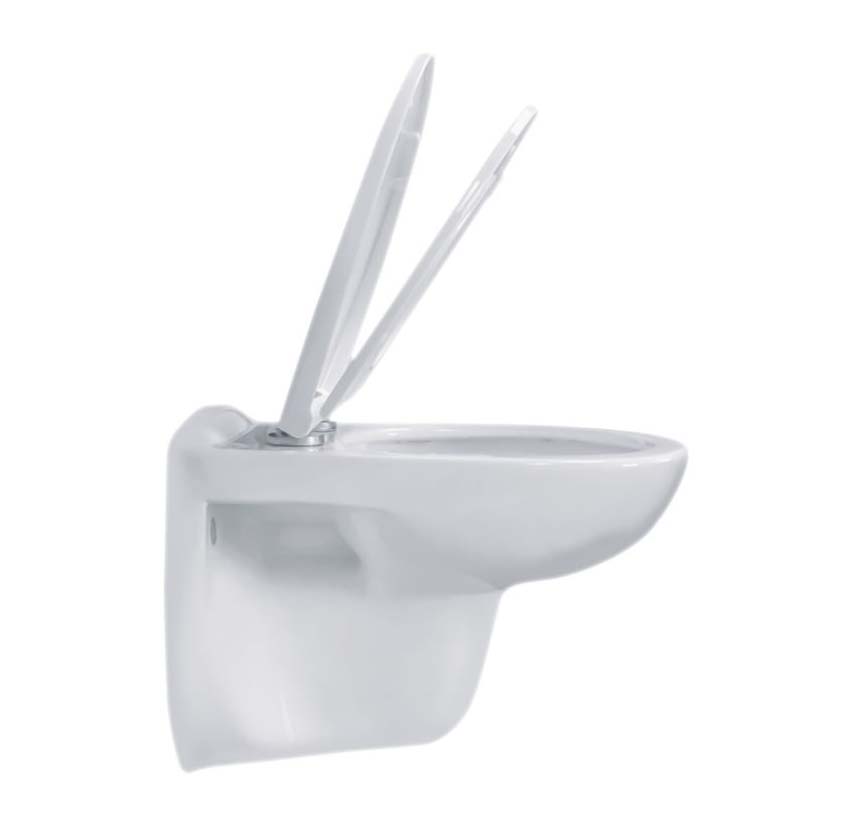 Toilette suspendue sans rebord blanc brillant avec siège WC softclose