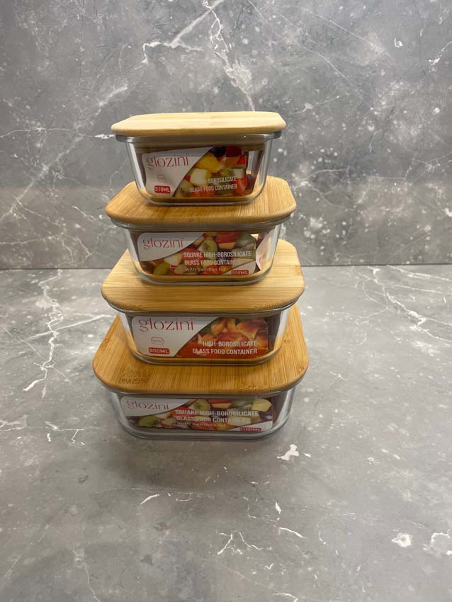 Boîte de stock en verre/bambou transparent 80cl