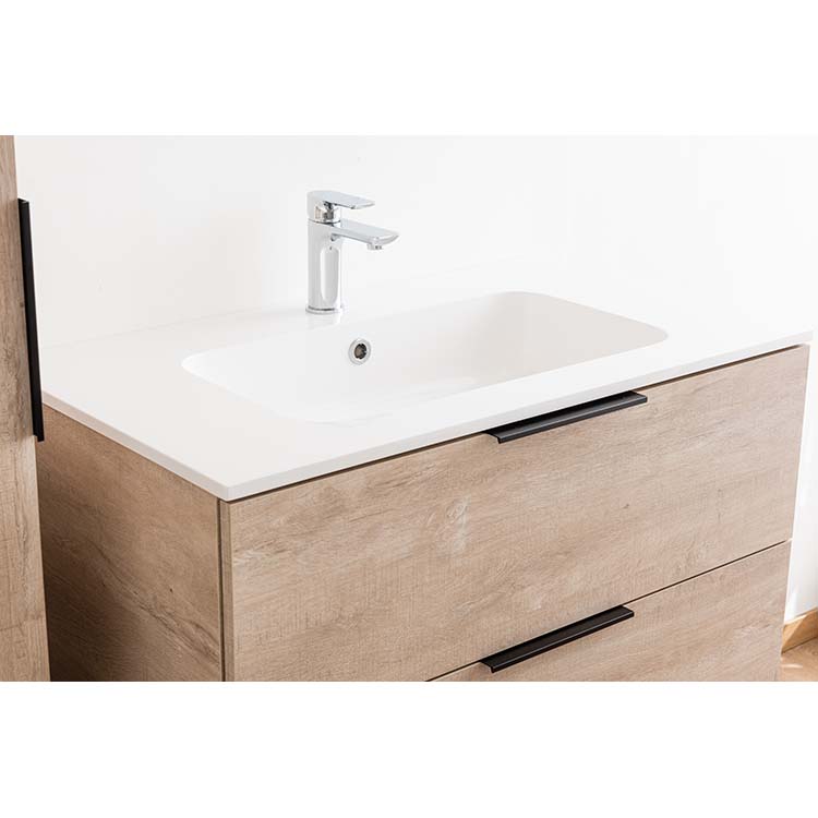 Badkamermeubel Plato eik betonlook 90 cm - glans - opleggreep zwart