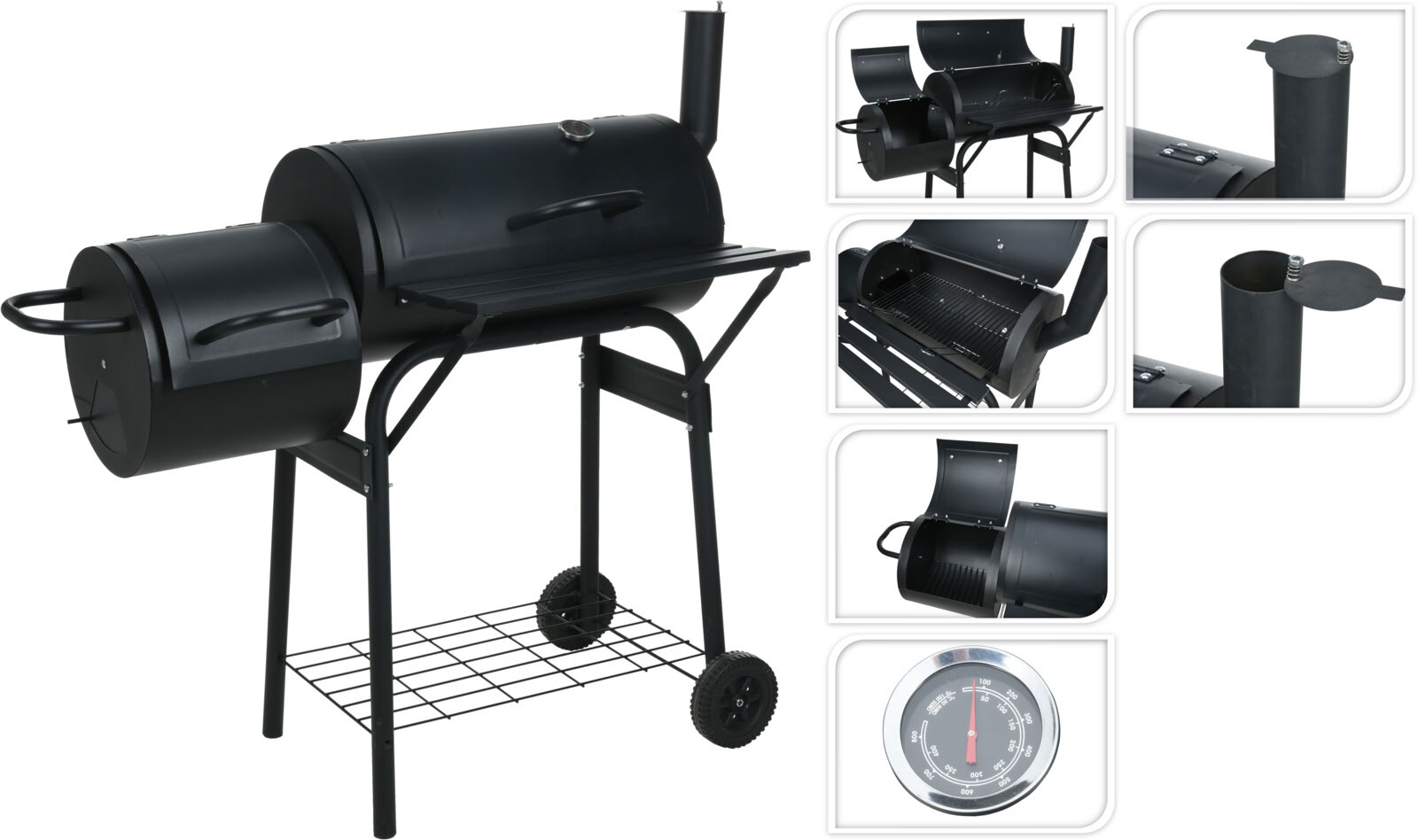 Barbecue Train Smoker metaal zwart 95x33,5x32,5cm