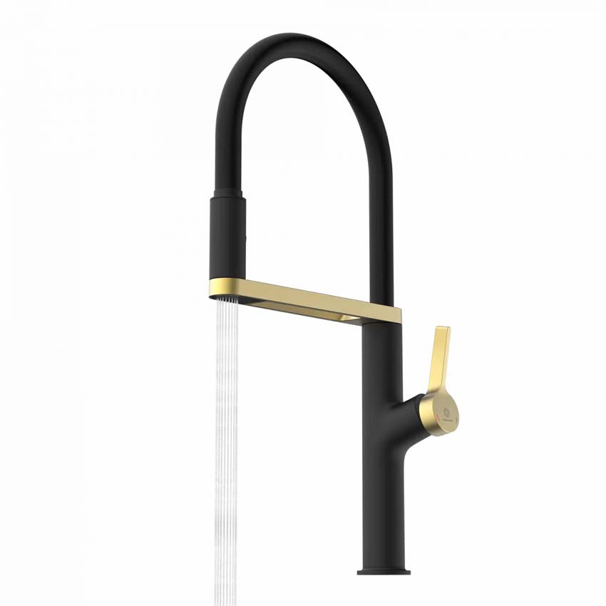 Robinet de cuisine Wasserwerk WK 2 noir mat/or mat avec bec extractible