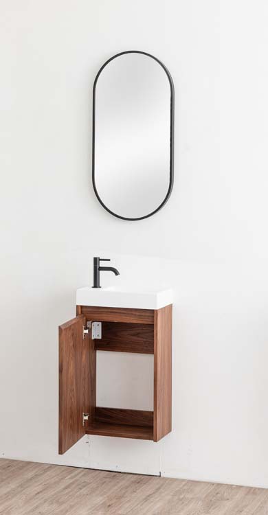 Toiletmeubel Warren walnoot lavabo glanzend wit 60x40x22cm