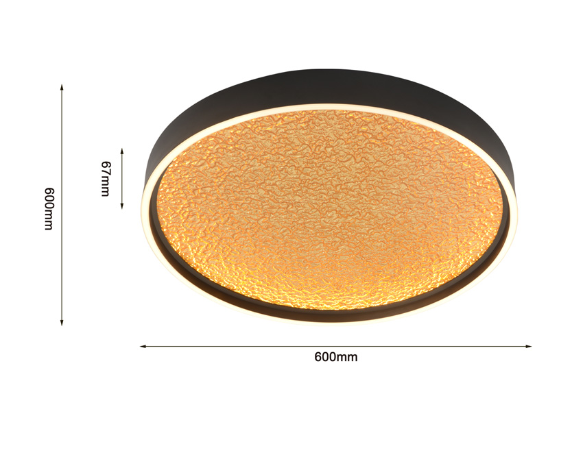 Plafonnier - noir/doré - Ø60cm - dimmable - LED - 1x60W - 3000K