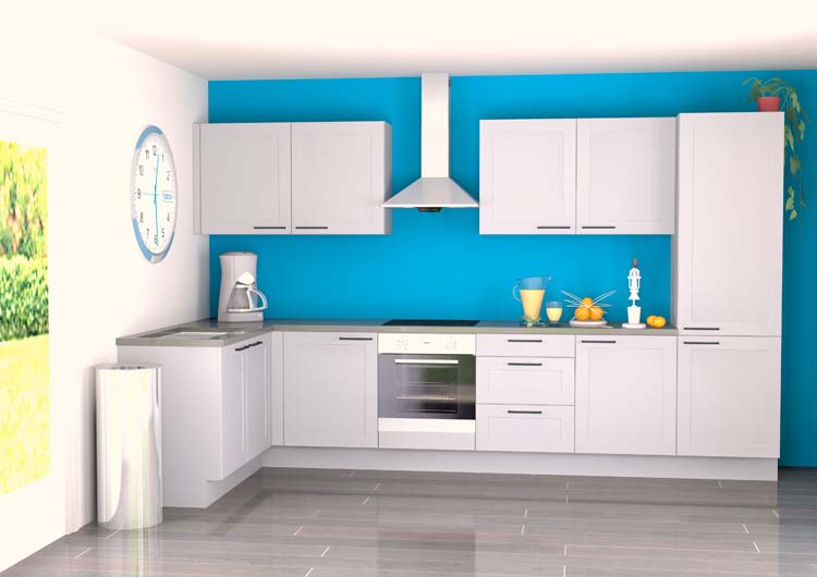 Hoekkeuken Premium 16A wit kader 365x165cm - voorgemonteerd - met toestellen - vitrokeramische kookplaat en inox wanddampkap