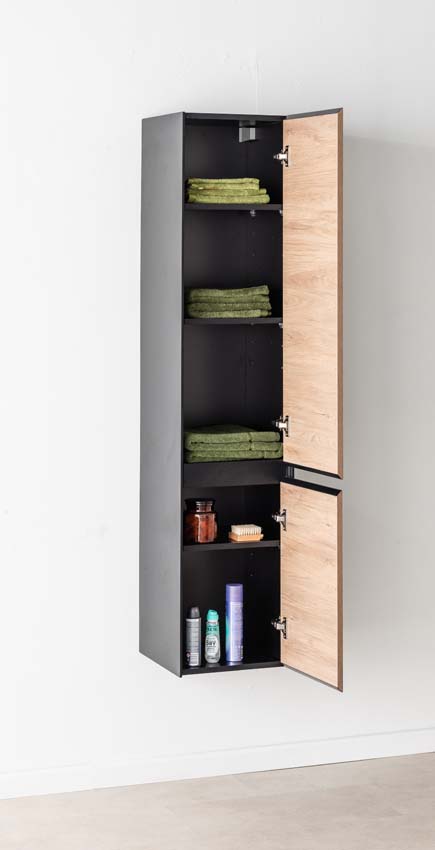 Meuble de salle de bains Molly chêne suspendu avec lavabo double noir mat 120cm