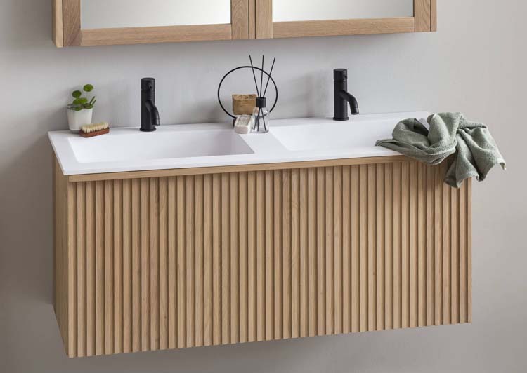 Meuble de salle de bain Fiori chêne naturel rainures 1200 mm