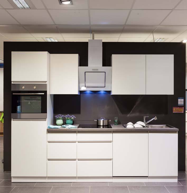 Keuken 280cm - greeploos - wit mat/wit - vitrokeramisch