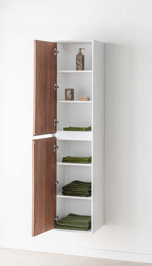 Armoire colonne Falk mat blanc/noyer suspendue 170x40x35cm