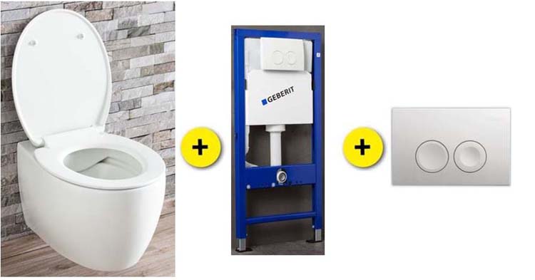 Set de toilette Holly blanc avec siège de toilettes softclose + réservoir encastré UP100 + plaque de commande blanche