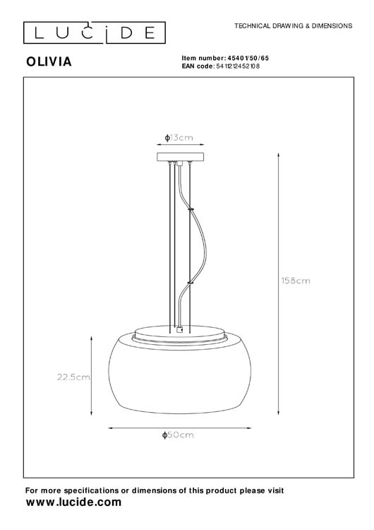 Lucide OLIVIA - Hanglamp - Ø 50 cm - 3xE27 - Fumé