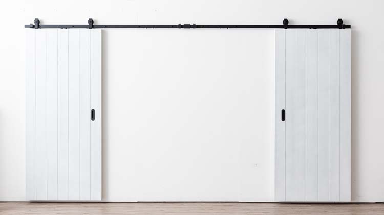 Dubbele schuifdeur Titus met V-groef + rail zwart 2x 930x2115mm