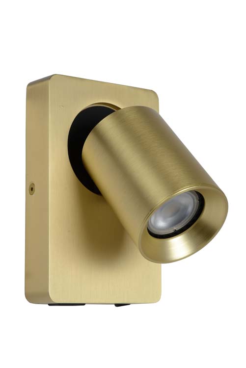 Lucide NIGEL - Spot mural - LED Dim. - GU10 - 1x5W 3000K - Point rechargement USB - Or Mat / Laiton
